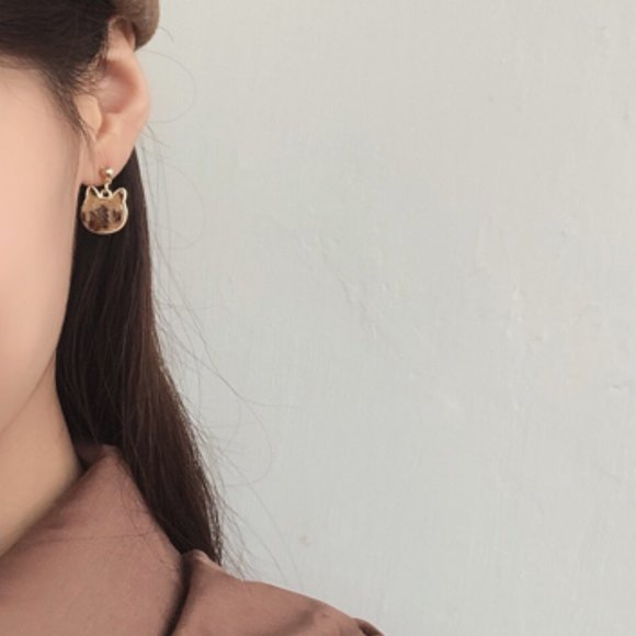 Kitty Cat Head Leopard Fabric Earrings - Picture 13 of 15